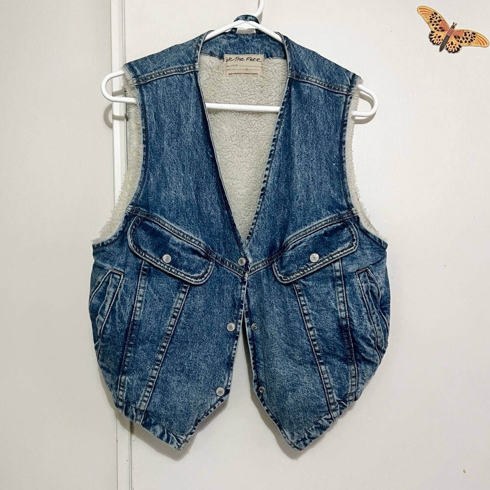We The Free Denim Sherpa-Lined Vest in Washed Blue